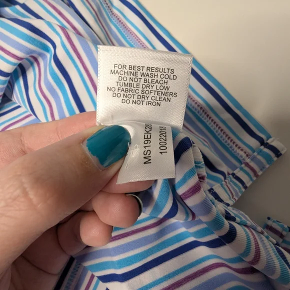 Peter Millar XL 'Summer Comfort' Polo Short Sleeve Blue Stripe - Some Pilling - Picture 12 of 16